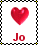 Two side-by-side pixelated images of a red heart with 'Jo' text below, framed by black-and-white checkered borders with yellow corner accents.