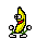 Pixelated banana character with green limbs and red mouth in multiple poses on gray background.