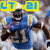 Four- shows sports players, text overlays, and a green spiral; top-left displays 'LT-21' in blue on yellow background with football player in blue uniform holding ball