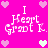 Pixelated pink background with repeated 'I Heart Gract K.' text and heart symbols in light purple, white, and pale green.