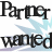 Pixelated text reads "Partner" above a light blue bird silhouette, with "wanted" below it on a white background.