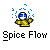 A static contact sheet showing two identical frames of a pixel art buddy icon with blue water droplets above the character, accompanied by text promoting 'badassbuddy.com' and the name 'Spice Flow'.
