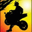 Black silhouette of a figure in dynamic pose against gradient background transitioning from orange to yellow.
