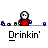 Animated contact sheet of a pixel art character in red clothing performing drinking actions with visible text "Drinkin'" across all frames.