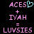Pixelated text and symbols on black background with one frame showing a cyan heart replacing a letter.