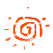 Two orange spiral icons with scattered white and orange pixels on a gray background, showing animation changes in pixel arrangement.