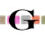 A stylized black letter G with a white interior, surrounded by pixelated pink and orange color blocks on a white background.