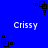 Blue background with repeating pixelated black square patterns and white 'Crissy' text in four positions.