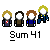Animated contact sheet of Sum 41 buddy icons showing character lineup variations and text animation across multiple frames on a gray background.