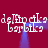 A red background with white pixelated text reading "deLlFroctks" and "barotks" repeated in four corners, connected by two vertical blue light beams.