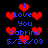 Pixelated red hearts and blue text reading "I Love You Sabrina 5/23/08" on a black background, with repeated heart shapes.