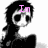 A black-and-white pixelated character with long dark hair and large eyes appears in four , each displaying different pink text above the head
