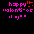 Pixelated text and heart symbol on black background, with one version showing a red heart replacing the 'y' in 'happy'.