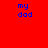 Four quadrants display 'my dad' text in blue pixel font on red, pink, purple, and bright pink backgrounds.