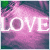 identical pink-toned images showing a person with green hair and the word LOVE repeated in white text across each