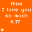 Orange background with white pixelated text reading "Nina I love you so much 6.17" repeated in a , each instance accompanied by a varying number of white star symbols