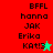 Two side-by-side display identical text lists with animated star icons; left has red and green backgrounds, right has olive background; stars change color from cyan to red between