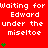 Red background with white text "Waiting for Edward under the miseltoe" and green pixelated heart symbols in a pattern