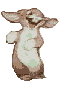 Nine pixelated rabbit poses in a , each with brown and white fur, smiling expressions, and varying ear positions against a light gray background