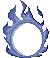 Pixelated blue flame ring with a central circular void, transitioning through moon phases from full to crescent and back.