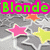 Pixelated image with text fragments 'Blonde', 'so, what's ur excuse?', and colorful stars on gray and white backgrounds.