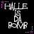 Black background with white pixelated text "HALLE IS DA BOMB" and pink star accents in a