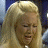 A 48x48 pixel buddy icon split into two frames showing a blonde woman on the left and green text on a dark background on the right, part of an animated contact sheet with visible pixelation and dithering.