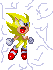 Pixelated character with yellow spiky hair and red shoes appears in multiple positions against gray background with light blue crack patterns.
