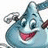 Pixelated cartoon character with blue skin, red mouth, and brown hair smiling widely against white background with text overlays.
