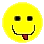 Nine circular pixelated smiley faces in yellow, green, cyan, blue, purple, pink, and orange arranged in a with black eyes and mouths; each tongue color varies across frames
