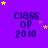 Purple background with repeated 'class of 2010' text and scattered yellow/purple stars, one gray rectangle partially visible at bottom-right.