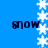 Blue background with four instances of the word 'snow' in dark blue pixelated text and vertical of white snowflakes