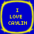 Four identical blue square icons with rounded corners, each bordered by a thick yellow outline and containing the text "I LOVE CAYLIN" in yellow pixelated font.