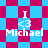 Pixelated icon with pink and blue checkered background displaying "I <3 Michael" text in white.