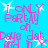 Pixelated blue background with repeated pink text and white star icons arranged in a pattern