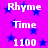 Purple background with blue stars and repeated white text 'Rhyme', 'Time', '1100' in a pattern