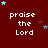 Red background with repeated white text 'praise the Lord' and scattered blue and brown stars in a pattern