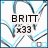 Pixelated icon with 'BRITT' and 'x33' text over abstract blue-gray lines on white background.