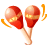 Red maracas with gold bands and light brown handles, shown in six of animation against a white background