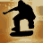 A 3x3 contact sheet of black silhouette skateboarder animation frames on a brown textured background, showing sequential motion from crouched to aerial tricks and landing poses.