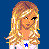 Pixel art contact sheet showing multiple frames of a blonde female character in light blue jeans and white top with blue star, against dark blue background with green text "Im Short and PROUD".