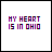 25 identical pixelated text icons reading "MY HEART IS IN OHIO" with rainbow-colored letters on white backgrounds, some featuring small heart symbols at the bottom
