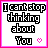 A 5x5 contact sheet of animated frames showing a pixel art icon with the text "I can't stop thinking about You" in various color schemes and small heart symbols, each frame within a pink border on a gray background.