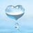 A heart-shaped balloon with a water droplet falling from it, accompanied by cyan text on a black background.