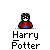 A 3x3 contact sheet of a pixel-art Harry Potter icon animation showing nine sequential frames with varying poses and particle effects beneath the character.