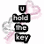 Animated icon with pink and white heart-shaped keys, text overlays reading "u hold the key my hearts all yours" on left side and "dont loose it" on right side.