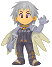 Pixelated character with silver hair and wings in four poses showing eye and hand movements.