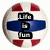 Two circular icons with red and white segments on the border, blue horizontal band across center; left icon shows stacked text "LIVE" "D" "LIVE", right icon displays "Volleyball" above "serious".