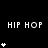 Black background with white pixelated text 'HIP HOP' repeated across multiple and , accompanied by varying numbers of white star symbols in different positions