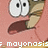 Pink cartoon character with large white eyes and brown mouth, partially visible text overlays on a pink background.